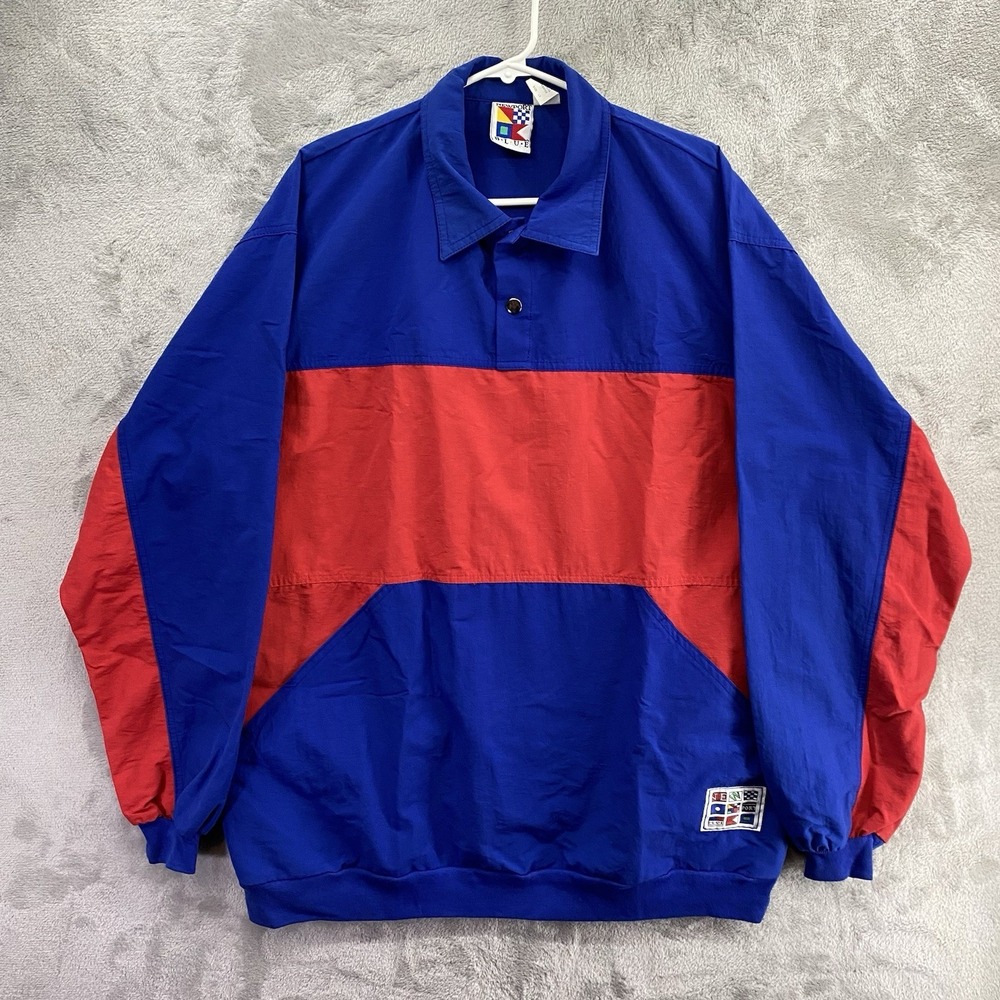 Newport Blue VTG 80 90 Men Color Block Windbreaker Pullover Blue Red L Gorpcore